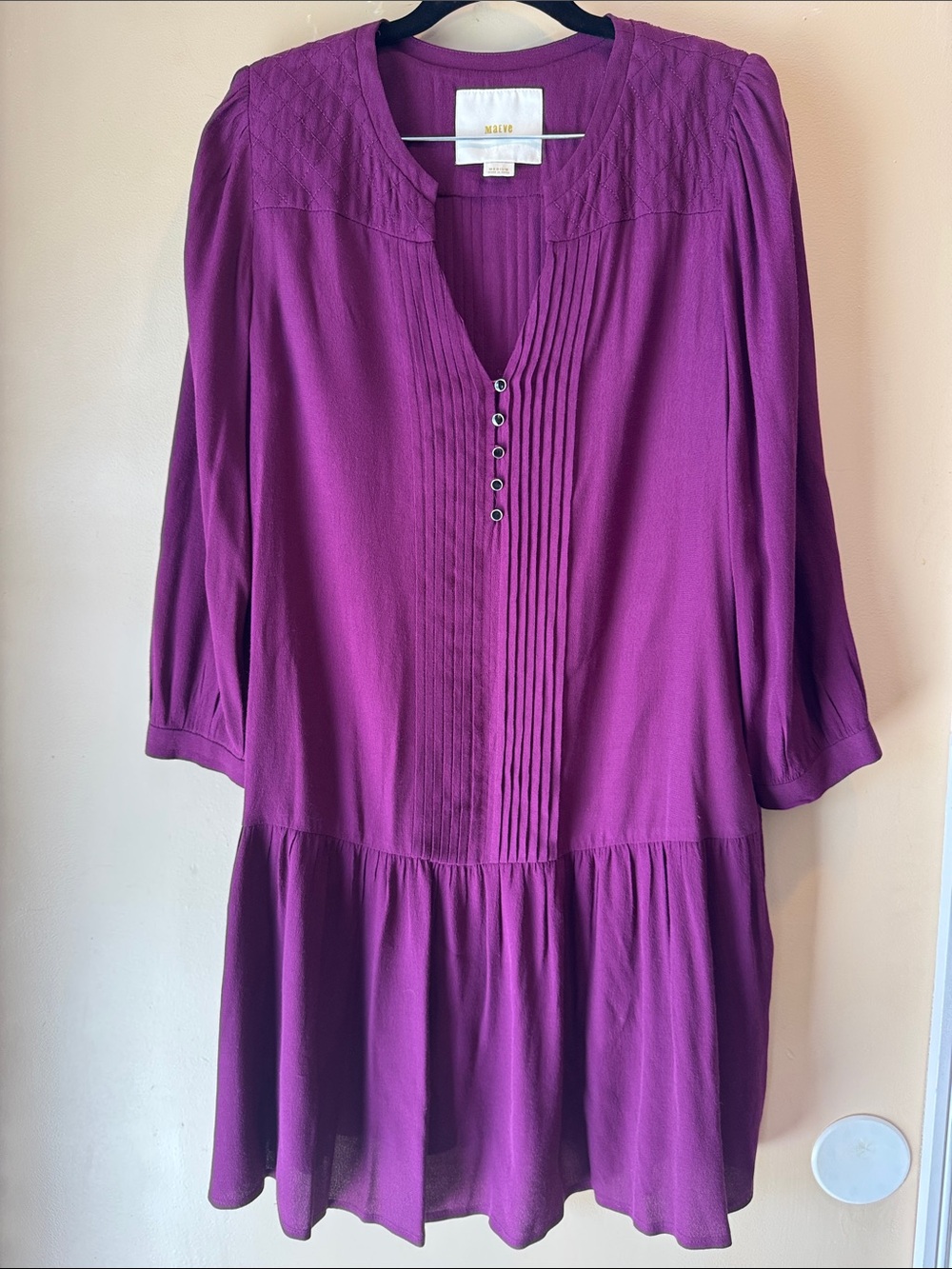 Anthropologie Maeve Galina Purple Drop Waist Pintuck Dress